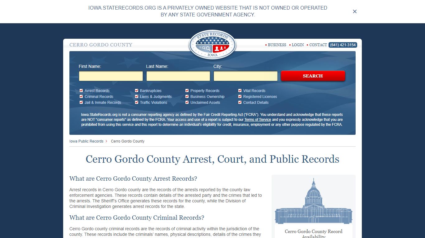 Cerro Gordo County Arrest, Court, and Public Records