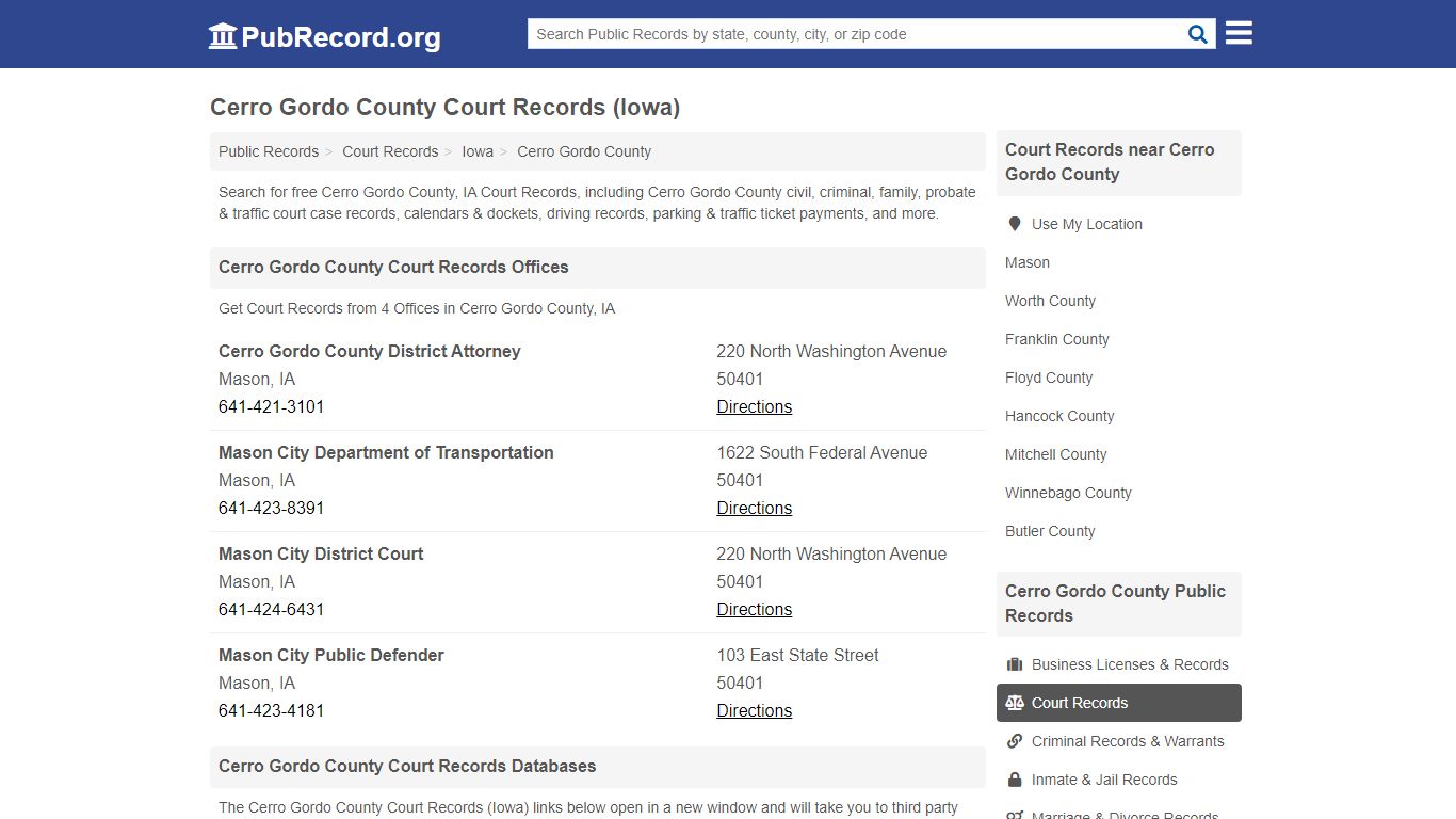 Free Cerro Gordo County Court Records (Iowa Court Records)