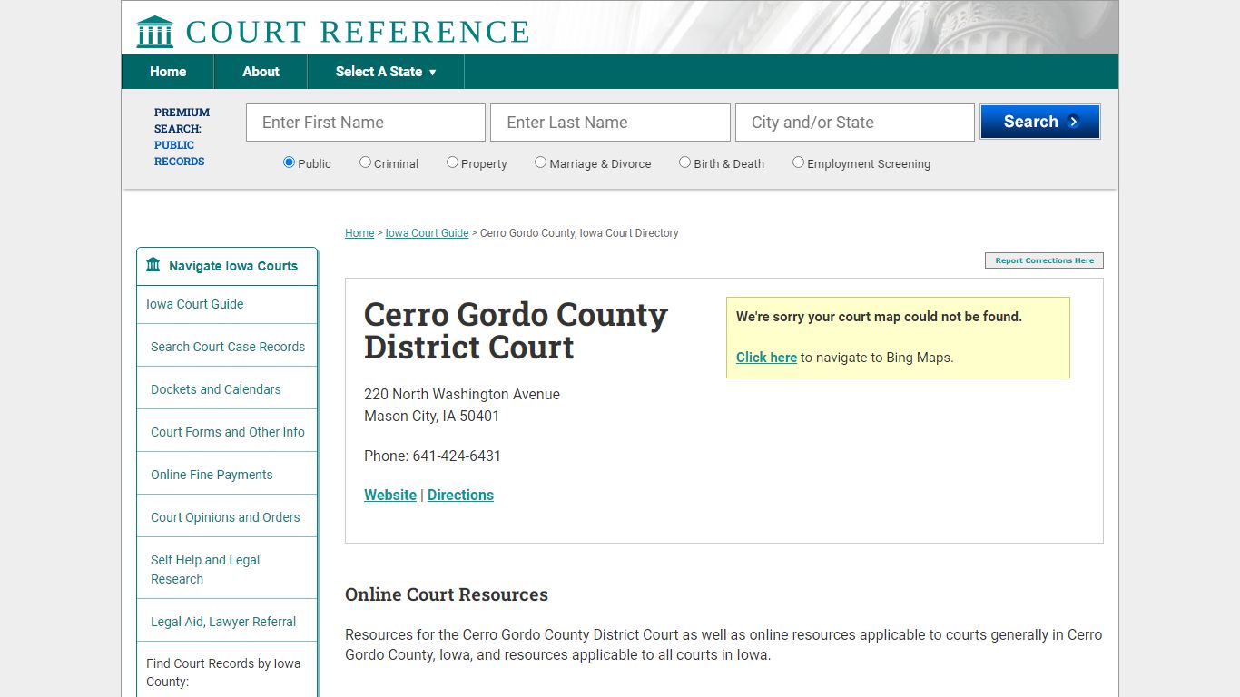 Cerro Gordo County District Court - Court Records Directory