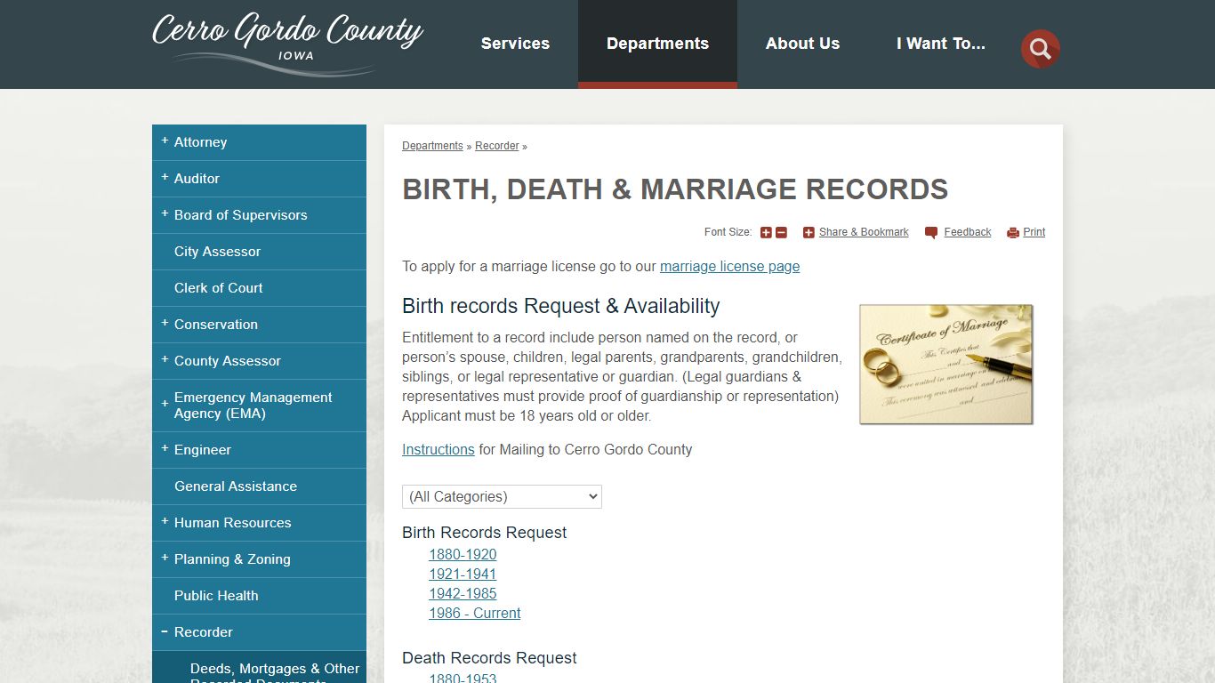 Birth, Death & Marriage Records | Cerro Gordo County, IA